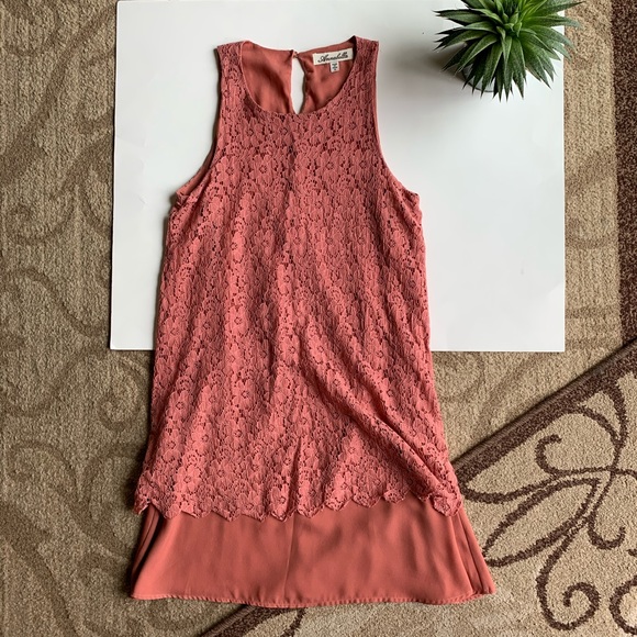 Annabella Pink Sleeveless Lace Overlay Mini Dress - Picture 5 of 8